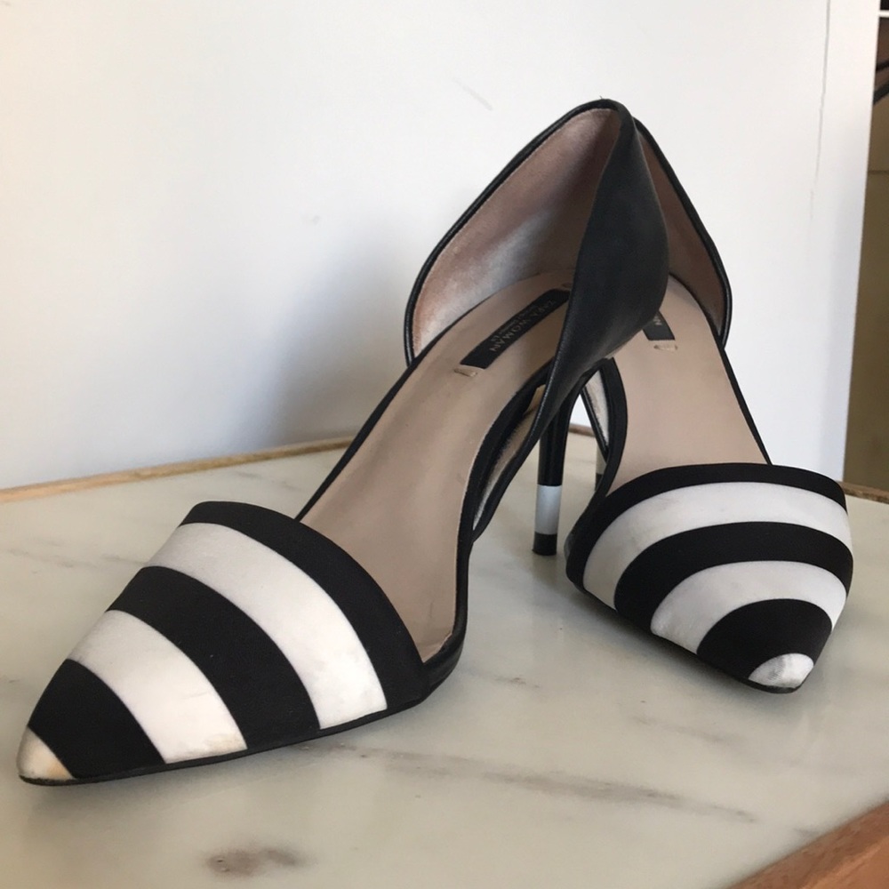 Unique black and white striped pumps